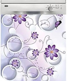 Resim Roses Store Bulaşık Makinesi Sticker Kaplama Beyaz Eşya Kaplama Mor Çiçek Yuvarlak 