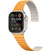 Resim Ekılıf - İos Watch 7 41mm Uyumlu - Kordon Çizgili Desenli Silikon Kordon Krd-111 - Turuncu 
