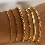 Resim 6 adet Boho Chic 24K Altın Kaplamalı Alaşım Bilezik Seti - Kadınlar için Vintage ve Minimalist Çok Katmanlı Zincir Tasarımları, Günlük Giyim ve Partiler için Mükemmel, Tüm Mevsimler için Çok Yönlü Takı, Bohem Bilezik Koleksiyonu 