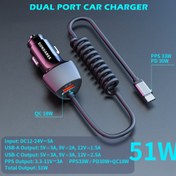 Resim SUNDAREE USB C 51W Süper Hızlı Araba Şarj Cihazı PD& QC3.0 ile 152.4cm 30W Tip C Sarımlı Kablo, Samsung Galaxy Google Pixel/Moto/LG/Android, iPad Pro için Araba Şarj Cihazı 