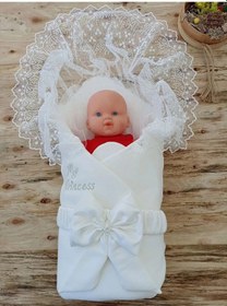 Resim Yenidoğan Sahra My Princess Nakışlı Lüks Kundak Bebek Battaniyesi Ekru Çok Renkli 