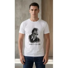 Resim Marsilyan Erkek Atatürk Baskılı Tişört Kısa Kollu Bisiklet Yaka T-Shirt - Beyaz 