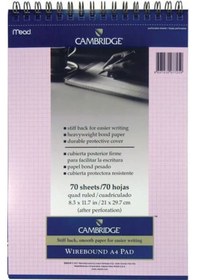 Resim Mead Cambridge A4 Bloknot Kareli 70 Yaprak Pembe 