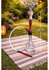Resim Nargile Takımı 60 Cm Büyük Boy Cam Şişe 17 Cm Çap Modern Kırmızı Gövde Bahçe & Balkon Kullanımına Uygun Şık Nargile 