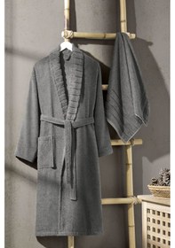 Resim Pamuklu Havlu Ve Bornoz 2 Li Set Antrasit Antrasit Antrasit Gri 