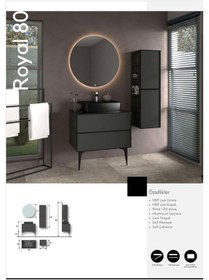 Resim Evros Royal 80 Cm Banyo Dolabı Boy Dolabı Dahil Siyah 