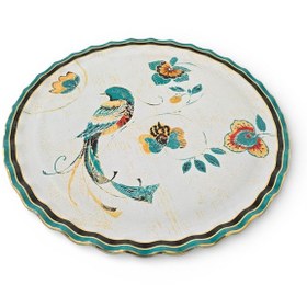 Resim Sudedi Home Hüma Kuşu Desenli Gerçek Altın Yaldızlı Cam Tepsi 31 Cm Hediyeli. Çok Renkli 