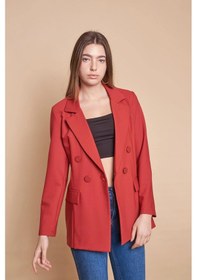 Resim Kadın Düğme Detaylı Uzun Kol Şık Ofis Süs Cep Kapaklı Kumaş Blazer Ceket -bordo Bordo 