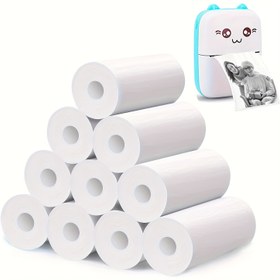 Resim 10 rulo mini beyaz termal kağıt, 57mm genişlik, çoğu anında mini termal yazıcılar için uygun - ofis kullanımı ve mükemmel tatil hediyesi 