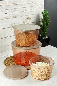 Resim Erzak Gıda Saklama Kabı 3'lü Set Maxi Boy Sızdırmaz Kapaklı Bpa Free Latte 