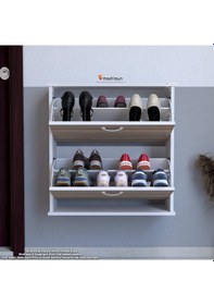 Resim Modilayn Umay Asma Kapı Önü 72 X 74 X 25,5 Cm Lik 2 Düşer Kapak 4 Göz Bölmeli Ayakkabılık Beyaz - Cordoba 