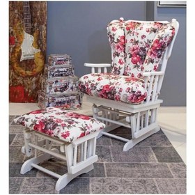 Resim Levent Mobilya Aksesuar BAROK SALLANAN KOLTUK, PEMBE ÇİÇEKLİ, AHŞAP, BEYAZ AYAK 