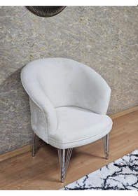 Resim Zafir Tekli Teddy Krom Kaplama Telli Ayak Çay Seti Koltuk Tekli Berjer , Balkon, Salon, Ofis Krem 