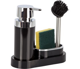 Resim Primanova Siyah Sıvı Sabunluk ve Mutfak Fırçası Seti – Dayanıklı Plastik, Sünger Hazneli, Modern Tasarım, Kolay Temizlik 