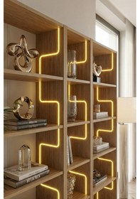 Resim Labirent Ledli Açık Kitaplık Meşe 