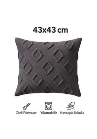Resim Kırlent Kılıfı 43x43 Cm Çift Taraflı, Fermuarlı, Lüks Şönil Kumaş Koltuk Örtüsü İle Uyumlu 1 Adet Antrasit 