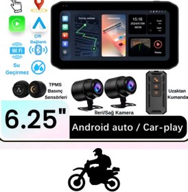 Resim özgürce 6.25'' 2K Dokunmatik Su Geçirmez Motosiklet CarPlay GPS, 2 Kameralı, Lastik Basınç Sensörlü 