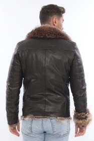 Resim Erkek Hakiki Kurt Kürkünden Jumbo Deri Kaban/Kürk EDC85 (Standart kalıp) - L 