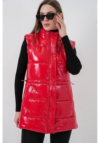 Resim Kadın Parlak Şişme Yelek 5218 - Kırmızı Kırmızı 