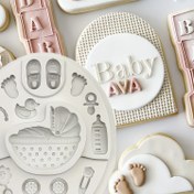 Resim Çocuk Duşu 3D Silikon Çikolata Kalıbı - Bebek Arabası, Süt Şişesi & Küçük Ayak Tasarımları DIY Pasta Süsleme için, Çocuk Duşları & Evde Pişirme için Mükemmel 