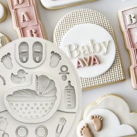 Resim Çocuk Duşu 3D Silikon Çikolata Kalıbı - Bebek Arabası, Süt Şişesi & Küçük Ayak Tasarımları DIY Pasta Süsleme için, Çocuk Duşları & Evde Pişirme için Mükemmel 