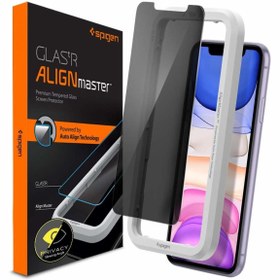 Resim Spigen iPhone 11 / XR Hayalet Cam Ekran Koruyucu Kolay Kurulum GLAS.tR AlignMaster Privacy - AGL00103 