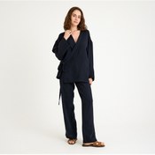 Resim %100 Pamuklu Dokuma İçten Bağlamalı Müslin Kimono-pantolon Alt Üst Takım Siyah 