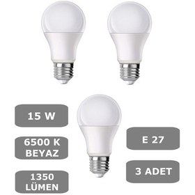 Resim 15w E27 Led Ampul 6500k Beyaz Işık 1350 Lümen 3 Adet 