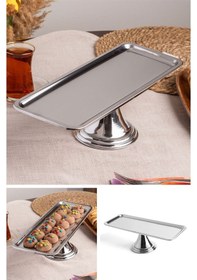 Resim Gümüş Dikdörtgen, Ayaklı Şık Kek, Pasta, Kurabiye Ve Tatlı Servis Sunum Standı Gümüş 