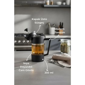 Resim PremiumPort Siyah French Press 350 Ml, Pratik ve Şık Kahve Demleme Aracı 