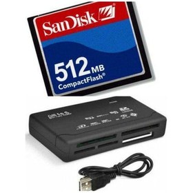 Resim Sandisk 512 MB Compact Flash Hafıza Kartı + USB 2.0 CF Kart Okuyucu 