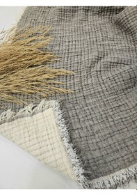 Resim Gri 7 Katlı Çift Taraflı Dolgulu Çift Kişilik Müslin Battaniye %100 Pamuk 230x240 Cm Gri 