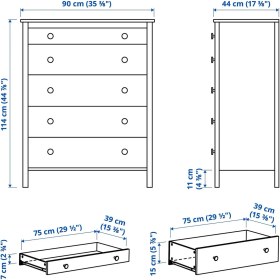 Resim IKEA Koppang 5 Çekmeceli Beyaz Şifonyer 90X113 cm Modern Tasarım ve Kullanışlı Depolama Alanı 