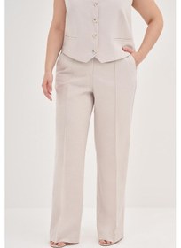 Resim Keten Düz Kesim Klasik Pantolon-1764-taş Taş 