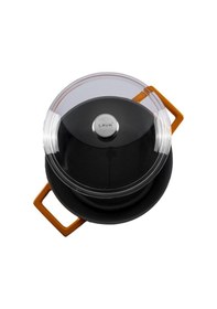Resim Lava Döküm Yuvarlak Tencere Çap Ø 24cm. Cam Kapaklı. Glaze Turuncu Turuncu 