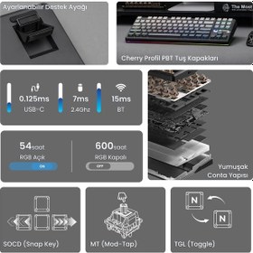 Resim Aula F87 Pro V2 Mekanik Rgb Tkl Graywood V4 Switch Kablosuz Makrolu Hot Swap Klavye Gradyan Gri 