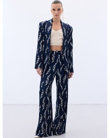 Resim Sateen Desenli Bol Paça Pantolon - Lacivert-136493 Lacivert 
