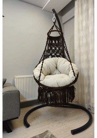 Resim Tek Kişilik Makrome El Örgüsü Salıncak Minderli Kahverengi Mis38001 Kahverengi 