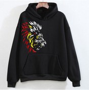 Resim swOzz Unısex Aslan Yelesi Tasarımlı Siyah Sweathirt Hoodie 