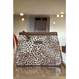 Resim Bahels Kahve Leopar Özel Tasarım Kadın Portföy & Clutch Çanta 