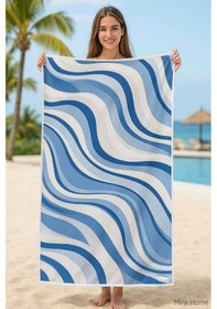 Resim Unisex Desenli Baskılı Deniz Plaj Havlusu Dalga Desen 70x140 Cm Çok Renkli 
