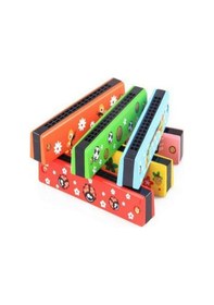 Resim Ahşap Mızıka 16 Delikli Çift Sıralı Renkli Desenli Çocuk Mızıka 