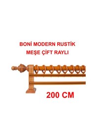 Resim Boni Modern Rustik Ahşap Rustik Perde Askısı Çift Raylı-meşe 200 Cm Meşe 