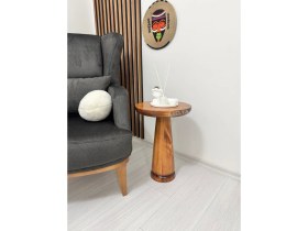 Resim Ahşap Tekli Mantar Yan Sehpa Modern 50 cm Meşe Renk Fiskos Çiçeklik 