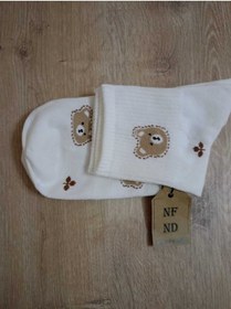 Resim Pamuklu Kokulu Çorabı Yumuşak Desenli Çorap Ayıcık Krem Renkli 