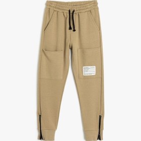 Resim Koton Jogger Eşofman Altı Beli Bağlamalı Paçaları Fermuar Detaylı Pamuklu Deve Tüyü 5wkb40153tk Taba 