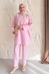 Resim Doğa Keten Şalvar Takım Pembe - 3 (44-46) 