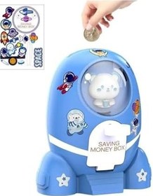 Resim Roket Şeklinde Kumbara Çocuklara ve Büyüklere Para Tasarruf Kutusu Mavi Renk 