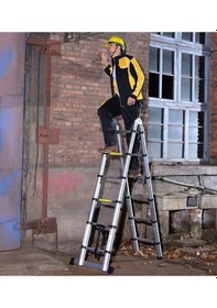 Resim Elmas Serisi - Alüminyum Çift Yönlü Teleskopik Merdiven 3.8m - 6+6 Basamak, Kaymaz Ve Taşınabilir 