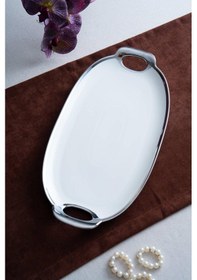 Resim Acar Arven Oval Silver Sunum Tepsisi - 45 Cm Beyaz 